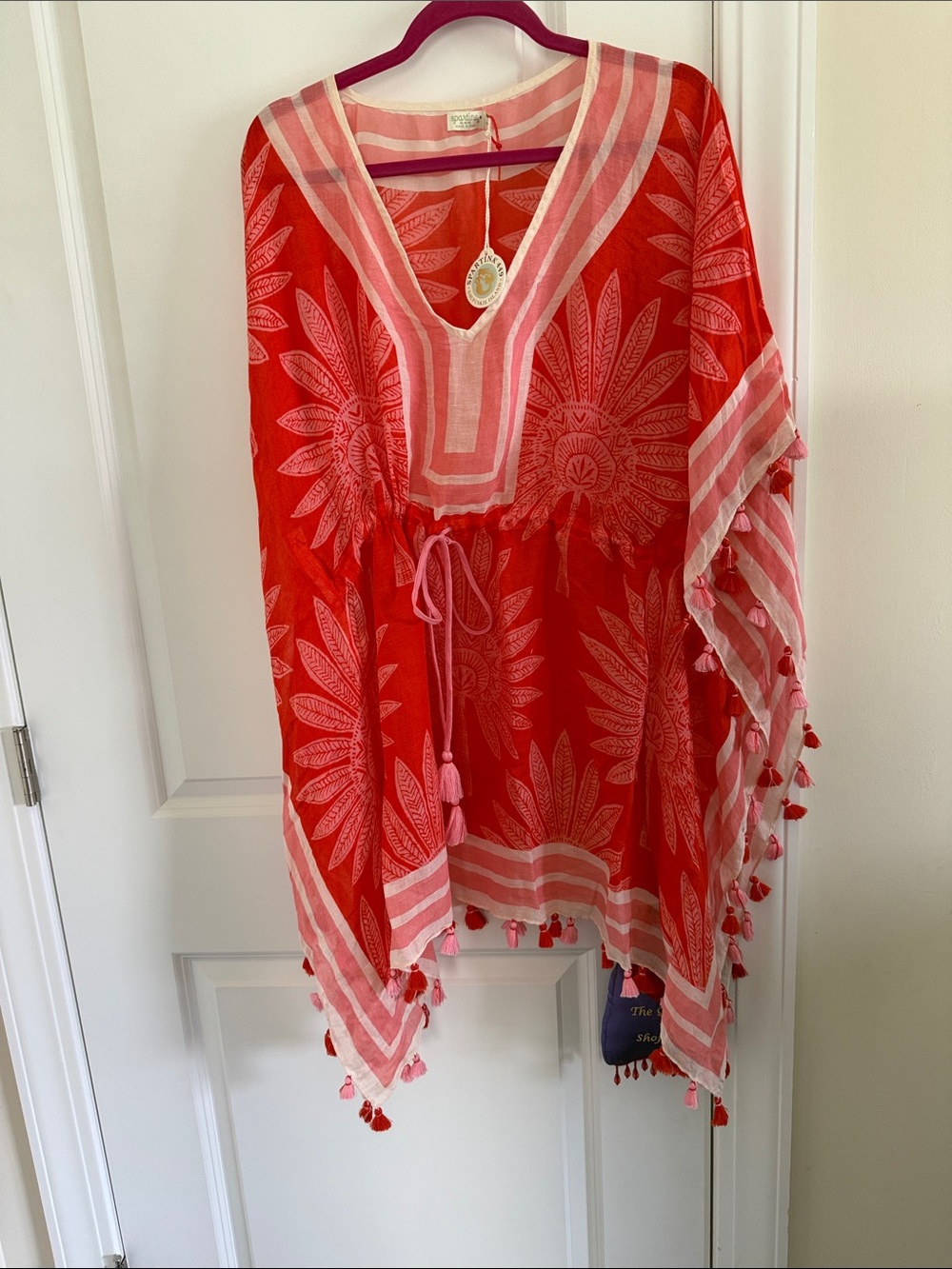Spartina 449 Red Tassel-Trimmed Kaftan cover-up or top